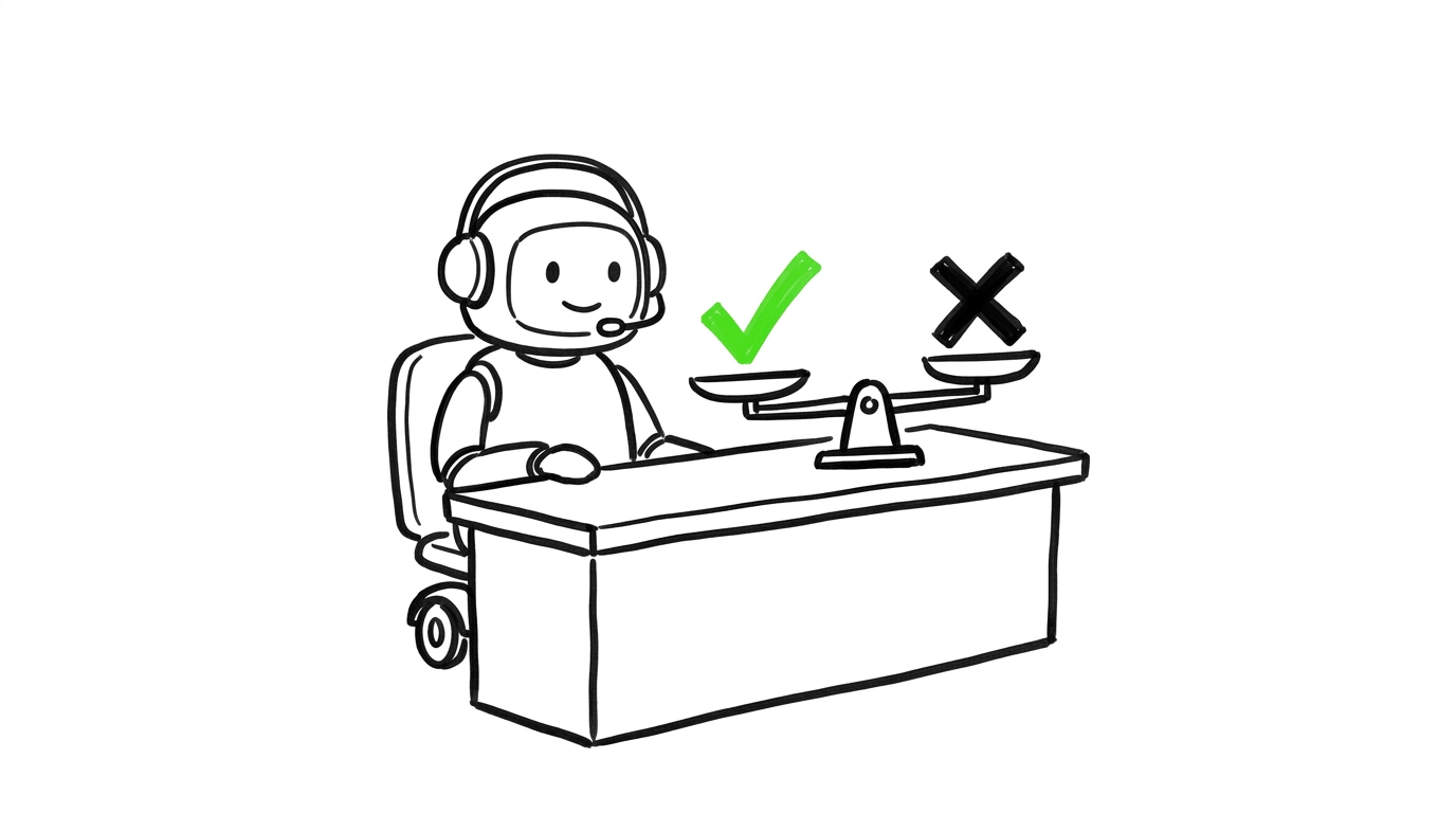 Illustrazione whiteboard: un assistente digitale alla scrivania, con ciò che può fare e ciò che non deve fare