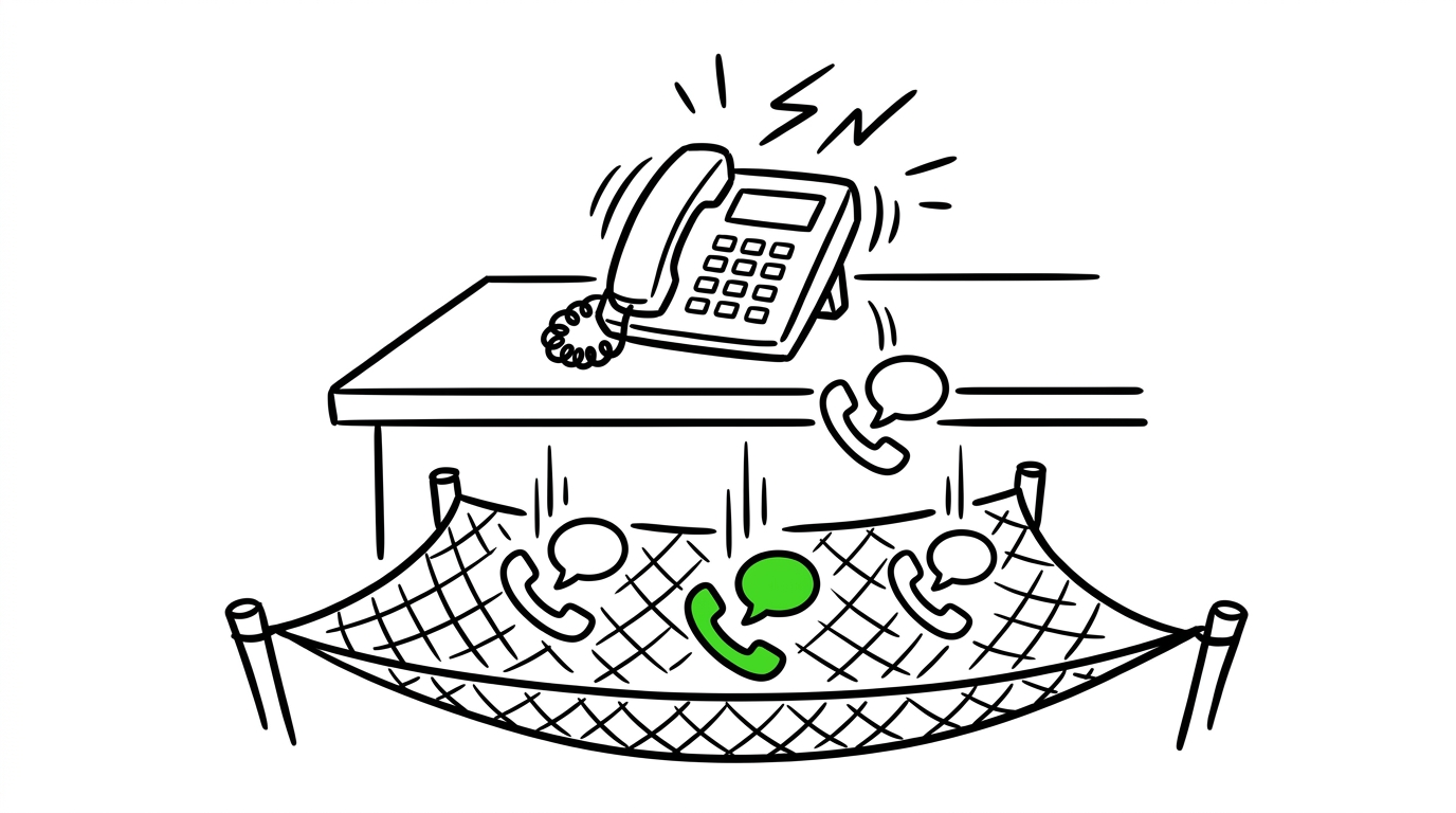 Illustrazione whiteboard: una rete raccoglie le chiamate che stavano cadendo nel vuoto